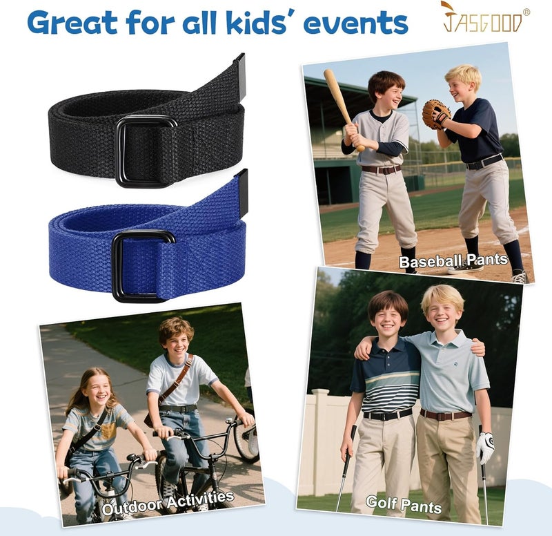 Jas. Good 2 Pack Boys Belts,Kids Canvas Belts Football Baseball Belt with Double Ring Buckle for Softball Pants Jeans - Image 5